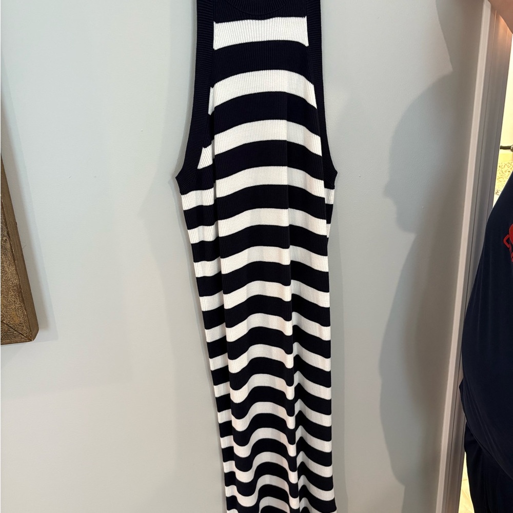 Old Navy Blue and White Halter Sheath Midi Dress